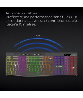 Clavier Gamer Sans Fil RGB Rechargeable ADVANCE CLA-310 - Noir
