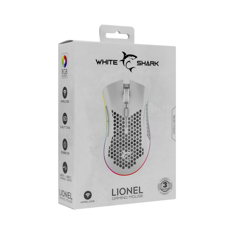 Souris Sans Fil Gaming WHITE SHARK LIONEL GM-5012 - Blanc