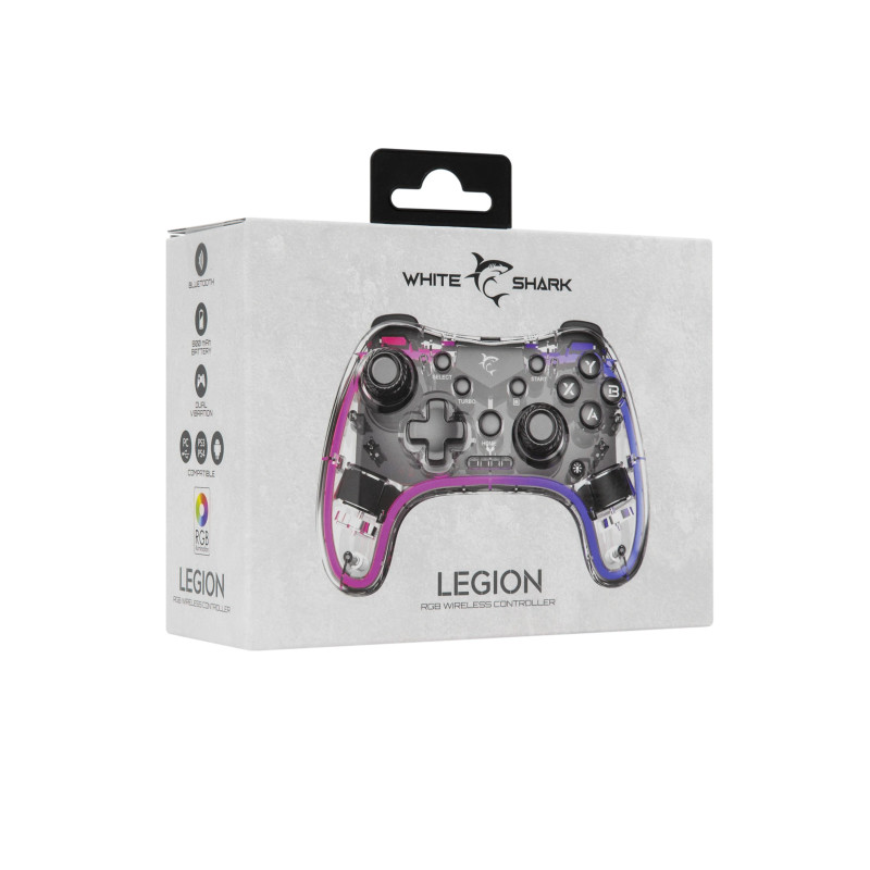 Manette Gaming Bluetooth Sans Fil WHITE SHARK LEGION GPW-8039 - Transparent