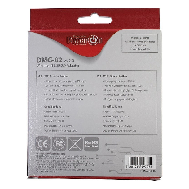 Clé WiFi Nano USB 150Mbps POWER ON DMG-02
