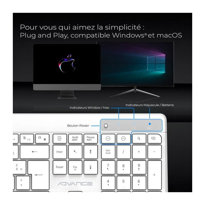 Clavier Gamer Sans Fil RGB Rechargeable ADVANCE CLA-310 - Blanc