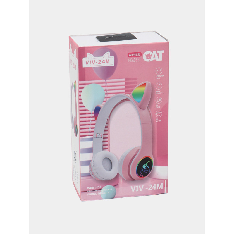 Casque MP3 Bluetooth Oreillettes de Chat VIV-24M - Rose