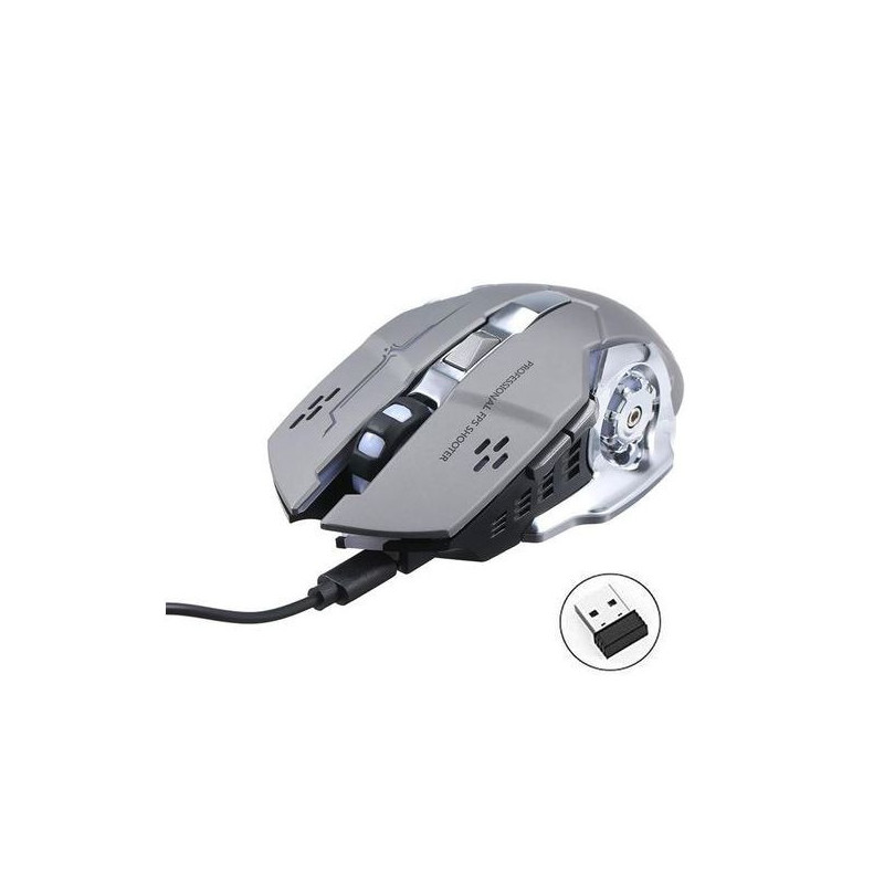 Souris Gaming sans Fil Rechargeable T-WOLF Q13 - Metal Gris