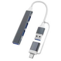 Hub 2 en 1 Type C  / USB 3.0 Vers 4x USB 3.0 - Gris