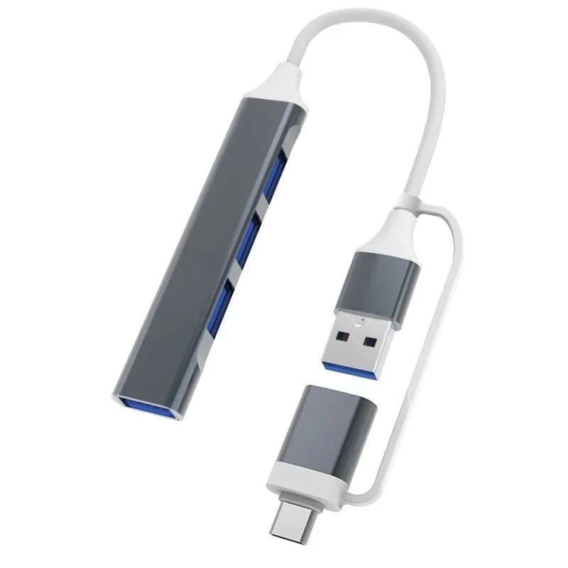 Hub 2 en 1 Type C  / USB 3.0 Vers 4x USB 3.0 - Gris