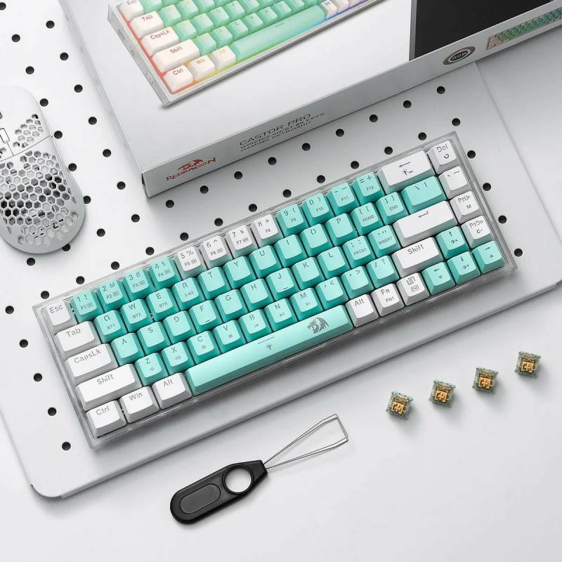 Clavier Gaming Mécanique Sans Fil / Bluetooth REDRAGON CASTOR PRO K631 - Vert Blanc