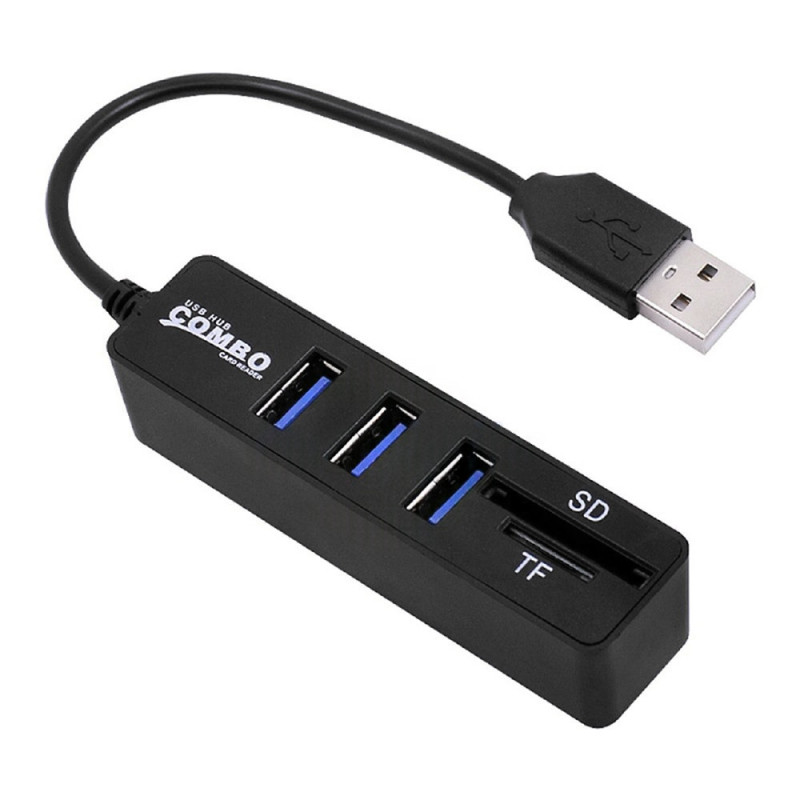 Hub USB 2.0 Ports USB + Lecteur de cartes - Noir
