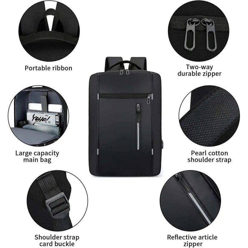 Sac à dos pour Pc Portable 15.6" + Port USB - Noir