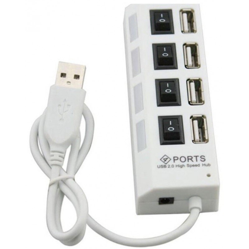 Hub USB 4 Ports USB 2.0 avec Interrupteur - Blanc