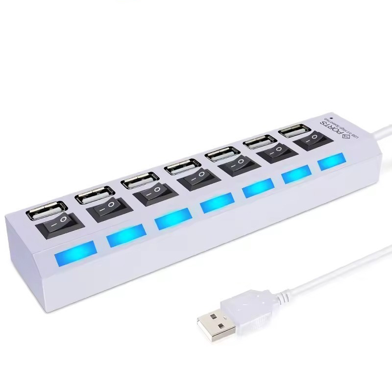 Hub USB 7 Ports USB 2.0 avec Interrupteur - Blanc