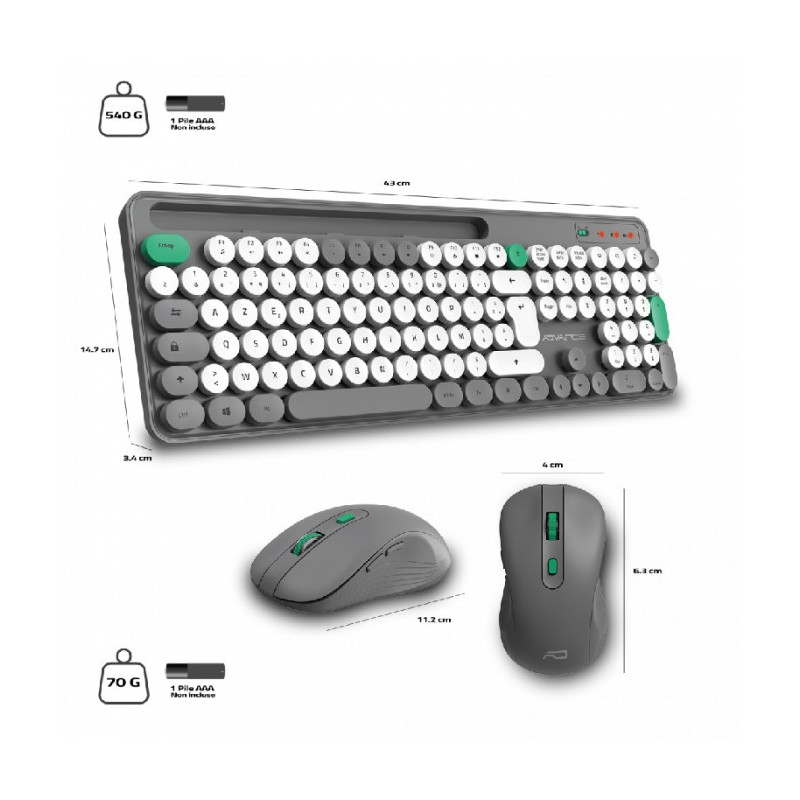 Combo Clavier et Souris Sans Fil ADVANCE PEPS - Gris