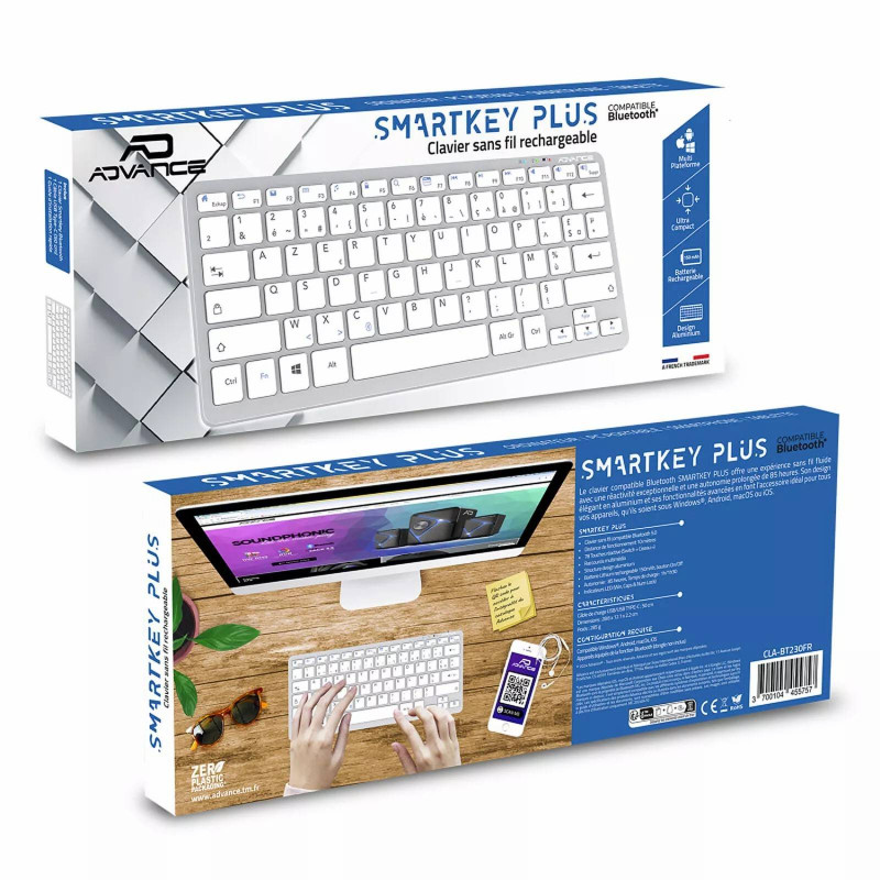 Clavier Bluetooth ADVANCE SMARTKEYS PLUS - Rechargeable - Blanc
