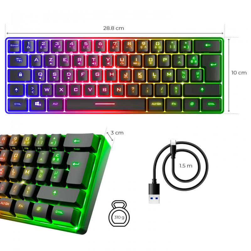 Clavier Gaming SPIRIT OF GAMER PRO K2 TKL RGB - Noir