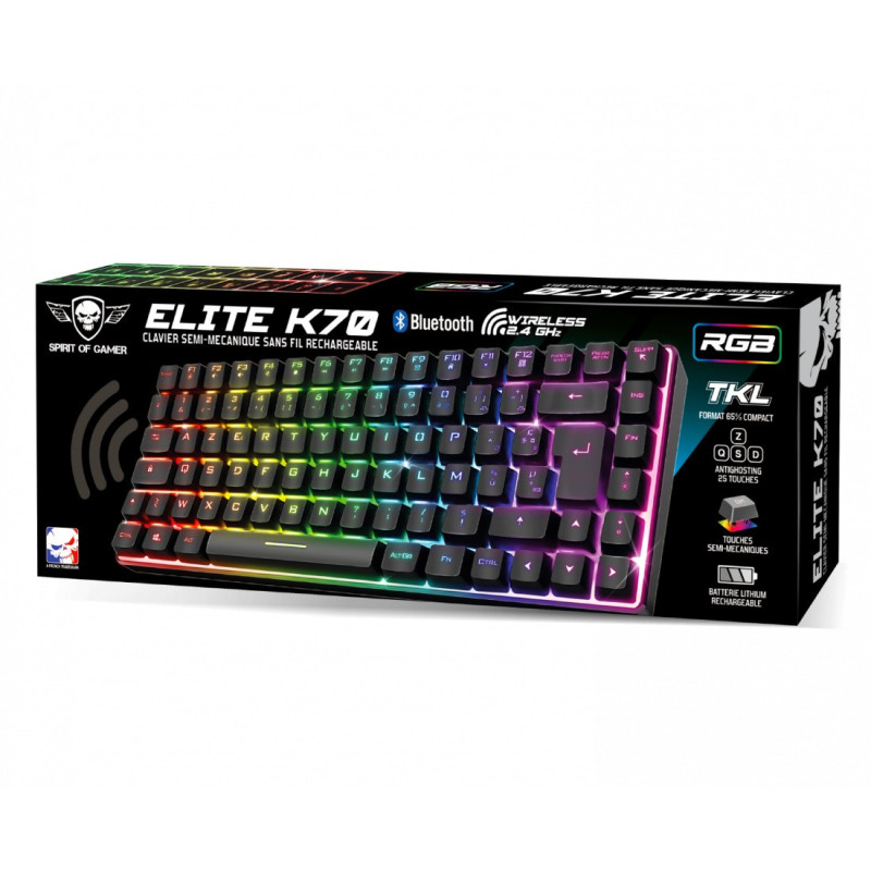 Clavier Gaming sans Fil / Bluetooth SPIRIT OF GAMER ELITE-K70 TKL - Noir