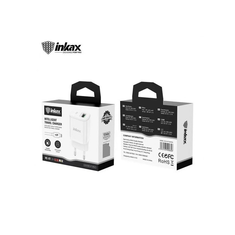 Chargeur Lightning 2.1A USB INKAX HC-01