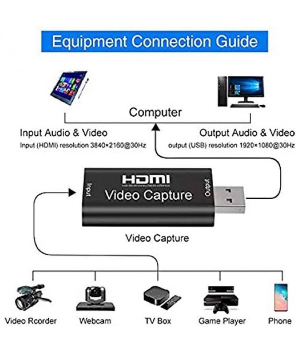 Boîtier D'enregistrement De Jeux Vidéo Mini HD 1080P, HDMI Vers USB 2.0, Carte  D'acquisition Pour Ordinateur,  OBS, Etc. Diffusion En Direct